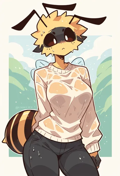 1 queen bee, more bigger breasts, wet sweater, without pants, just the sweater, wet pants, wet clothes