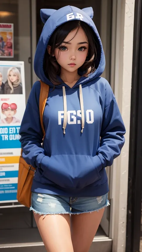 Face cover girl in hoodie figher