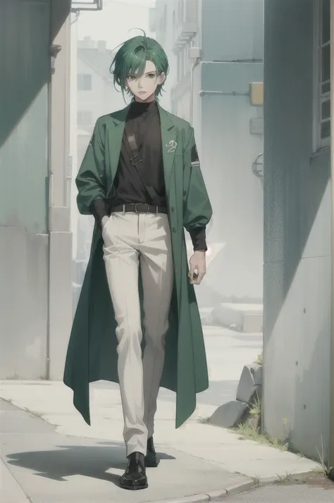 anime with green hair male full body