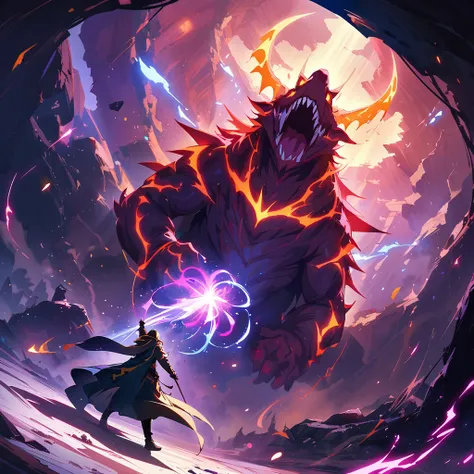 (best qualityer,4K,high resolution),wide angle lens,underground cave,battle between wizard and dragon,mystical atmosphere,Dark and mysterious scenery,fascinating effects,Dynamic Action,Explosive Magic Effects,dragon&#39;s fiery breath,wizard casting powerf...