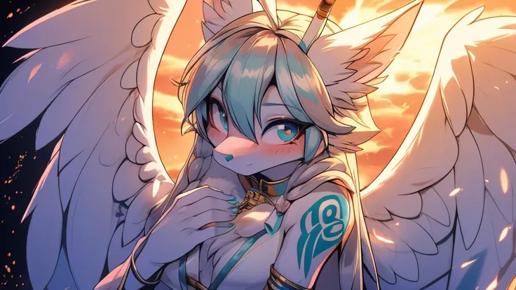 miku hatsune, add high definition_detail:1, blue fur,kitsune ears, tribal tattoo add_detail:1, in heaven add_detail, angelical g...