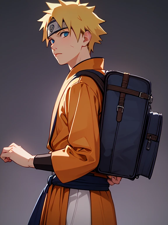  Best quality, masterpiece, super high resolution, (Realism: 1.4), realistic photo, boy, Naruto Uzumaki - one of the main characters of Naruto., He has bright blue eyes and blonde hair. He wears an orange robe with blue decorative stripes on the hem and cu...