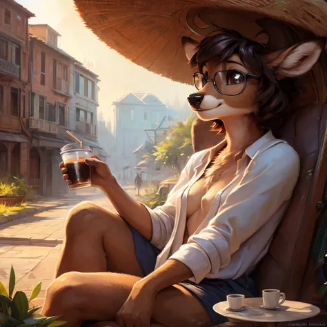 uploaded on e621, by Pixelsketcher, by Bayard Wu, by Thomas Benjamin Kennington , by Einshelm, by hioshiru and kenket, Chunie, portrait, solo anthro female deer doe, tiny featureless breasts, tiny breasts, clear dark blue, cinematic lighting, day, sunny da...