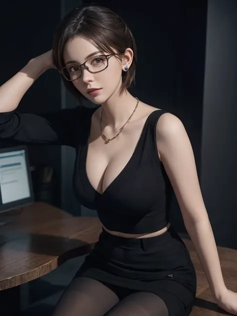 High resolution, Highly detailed photos, Ultra-realistic, Professional Lighting, Octane Rendering, Detailed bust, Detailed face, Detailed skin texture, Look at the viewers, 8k wallpaper, Tabletop, Highest quality, One Girl, short hair, business suit, Offic...