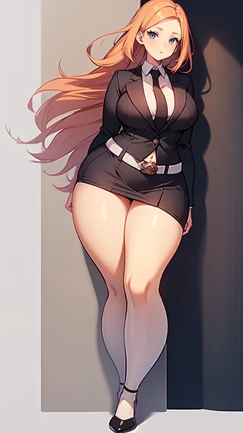 blank background, (((full body))), (masterpiece), ((best quality)), ((tall girl)), straight hair (curvy:1.7), (short skirt), sho...