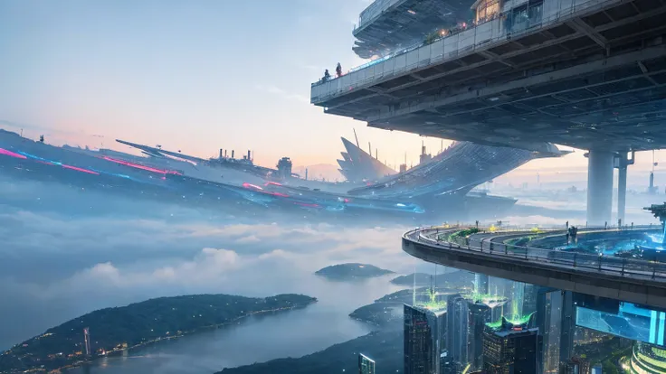 (Best quality,4K,8K,A high resolution,Masterpiece:1.2),Ultra-detailed,(Realistic,Photorealistic,photo-realistic:1.37),Futuristic floating city,Futuristic technology,Huge urban high-tech tablet platform,Airship,Floating in the sky,Futuristic city,Small airs...