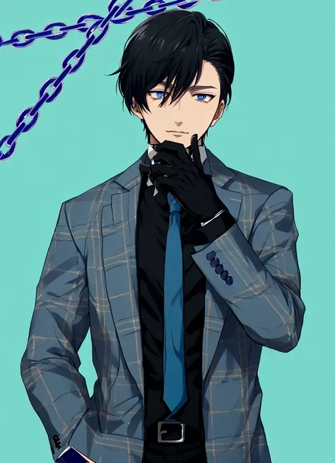 anime character in a suit and tie with a blue background, handsome anime pose, anime handsome man, inspired by Okumura Masanobu, hijikata toushirou, inspired by Okumura Togyu, inspired by Hisui Sugiura, tall anime guy with blue eyes, male anime character, ...