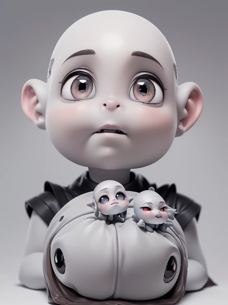 (((Masterpiece))), (high quality),(One Gray type alien,15 year old girl alien:1.5),5 heads,(Skinhead,Gray aliens,Large, dark, almond-shaped eyes,:1.5),(No hair, no whites, no ears:1.5),Wearing a silver body-fitting suit,Plain background