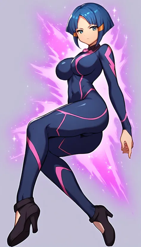 best quality,ultra detailed,solo,score_9, score_8_up, score_7_up, score_6_up, score_5_up, score_4_up, source_anime, 1girl, clara, blue hair, hair tubes, grey eyes, bodysuit,big breasts, standing sexy pose, (behind view,portrait),full body,heavenly ass, hea...