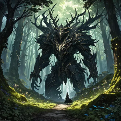 masterpiece, best quality, good quality, dark forest background, Fantasy aesthetics, Highly detailed, shadowverse style, no human, no road
