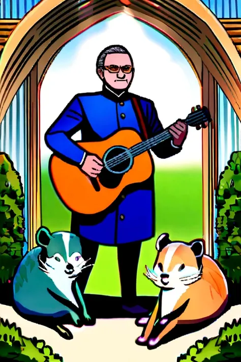 Prime minister of Indian sree Narendra damodar dash modi playing guitar in garden,and sone animals 