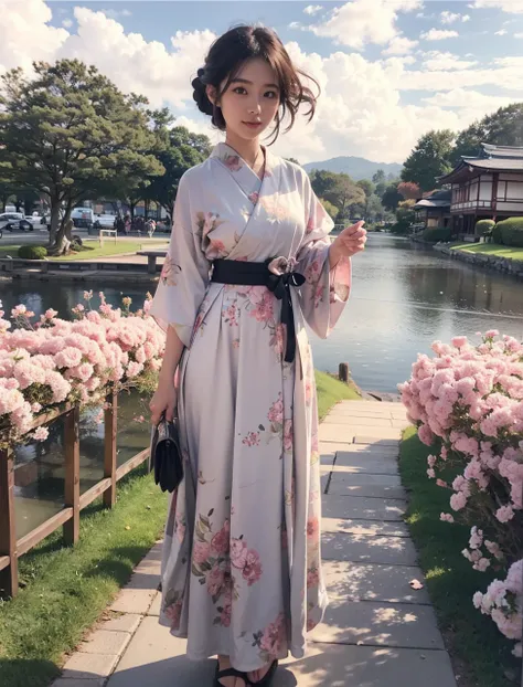 Beautiful Japanese Waifu, early 30s, brunette hair, traditional japanese dress