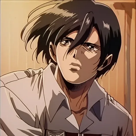 mikasa ackerman from attack on titan, 1990's anime art style, high detail, upper half of body in frame