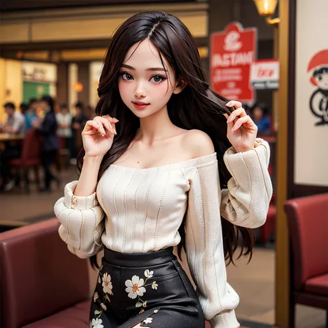 ((best quality)), ((masterpiece)), (detailed), 1girl, off-shoulder sweater,  vietnam girl work in casino,