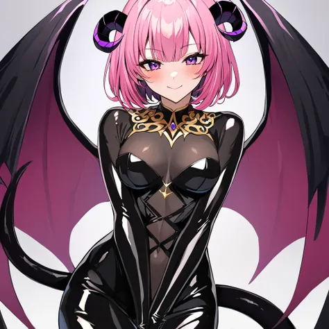 ((Highest quality)), ((masterpiece)), (detailed), （Perfect Face）、The woman is a naked demon queen, Momo Belia Deviluke, wearing a shiny black full-body bodysuit decorated with gold, the sexy female demon, Devil Queen Momo Belia Deviluke、The woman is a fema...