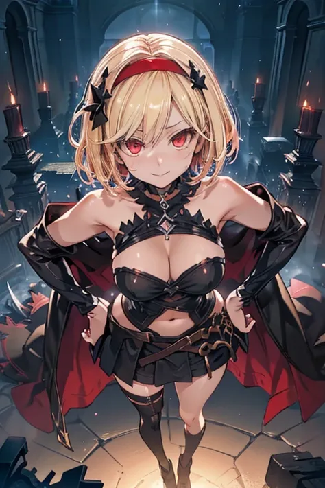 Selfie, (from above),((close up head)),
medieval interior,Demon Kings Castle,Cinematic,flame in background,Burning ruins falling to the bottom of the sky,
final battle,night,Sparks fly,Reflection of the flames,sparkle, light particles,
djeeta,Zeta,One Girl...