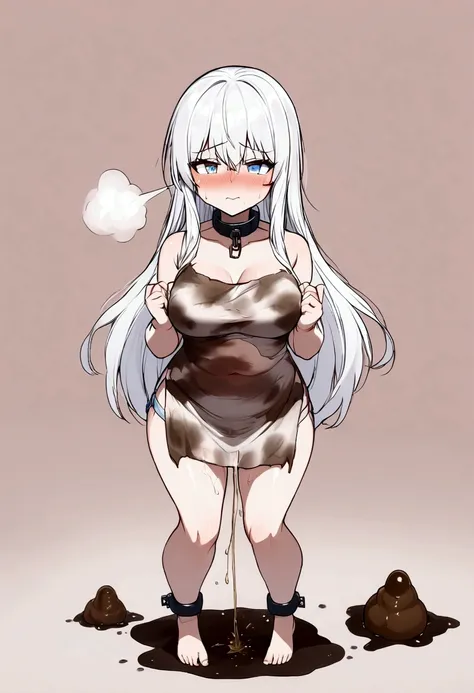 Anime. Girl. Baby. Slave. Ssbbw. White hair. Long hair. Blue eyes. Beautiful eyes. Slave collar. Shackles. Dirty tunic. Ugly panties. Torn panties. Torn tunic. Cold. Runny nose. Janos mucus. Snot. Sneeze. To fart. Pee. Poop. She sneezed. Farted. I peed mys...