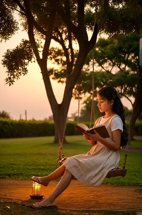 a girl sitting on a swing reading a book at dusk, real movie scene, reading a book, reading under a tree, movie screenshot, real movie scene, opening scene, movie promotional photo, movie screenshot, the aesthetics of storytelling, childrens literature, mo...