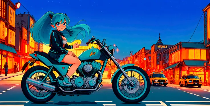 (score_9, score_8_up, score_7_up), lum, solo, long hair, bangs, blue hair, blue eyes, aqua hair, horns, eyeshadow, large breasts...