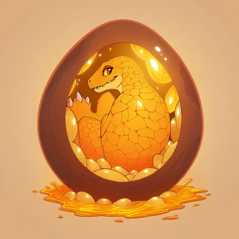 dinosaur hatching from eggs in amber art style