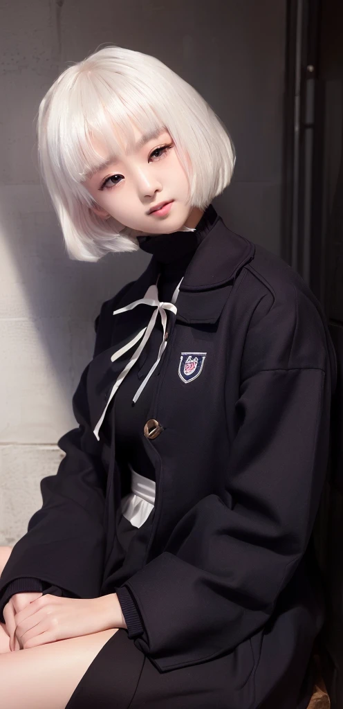 arafed asian girl in a  sitting on a wall, jia, seifuku, loose coat collar sailor uniform, 8k)), 中 元 节, zmonzheng, white hime cut hairstyle, girl wearing uniform, sailor uniform, profile pic, 2 d cg, 8 k ), chinese girl, trending photo, xintong chen