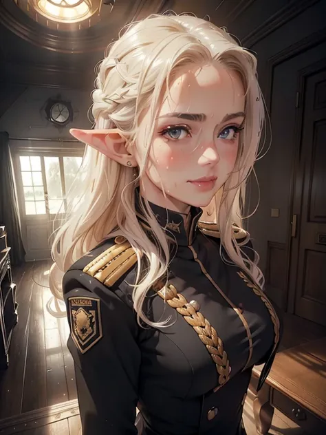 masterpiece, Highest quality, Highly detailed CG Unity 8k wallpaper,((whole body)), ((A room in a spaceship)), (Long pointy ears), (Elegant long wavy platinum blonde hair), (toned and slender body), ((Average Chest Circumference, Self-illuminating skin)), ...