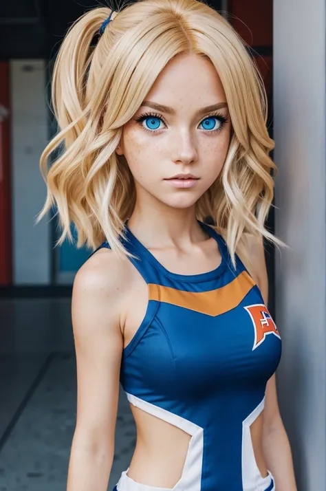 Anime my hero academia. My oc is a half fox half human. She has blonde hair and blue eyes. She has soft eyes with freckles. She is a female.