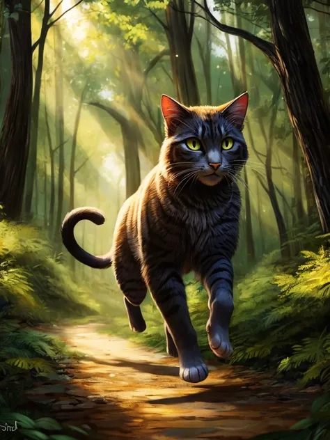 Cat,run, forest 