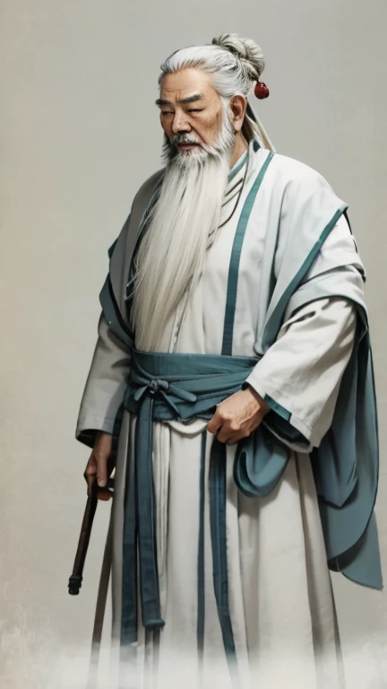 oriental、old man in plain white ancient chinese costume、ancient chinese hairstyle old man、highest quality、masterpiece、ultra-high...