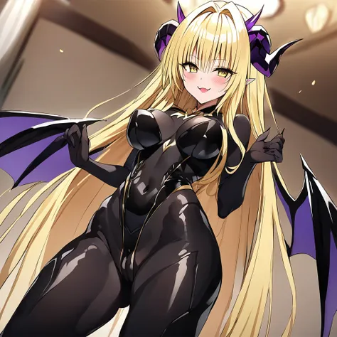 ((Highest quality)), ((masterpiece)), (detailed), （Perfect Face）、The woman is a naked demon queen, Devil Queen Tiare, wearing a shiny black full-body bodysuit decorated with gold, a sexy female demon, Devil Queen Tiare.、The woman is a female demon with mag...