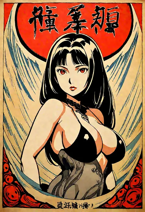 Yamada Asaemon Sagir from Hells Paradise staring at the viewer. curvaceous, long hair in the style of Japanese poster art