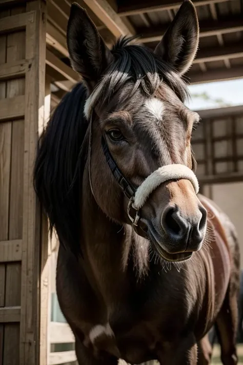 Physical description: Beto is a medium-sized donkey with dark gray fur and expressive, intelligent eyes.. He uses a small brown saddle when he is working.
Personalidade: Beto is wise and calm, always offering useful advice to other animals. Hes kind, loyal...