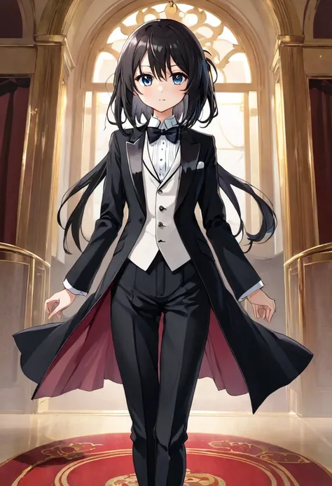 anime girl wearing tuxedo full body