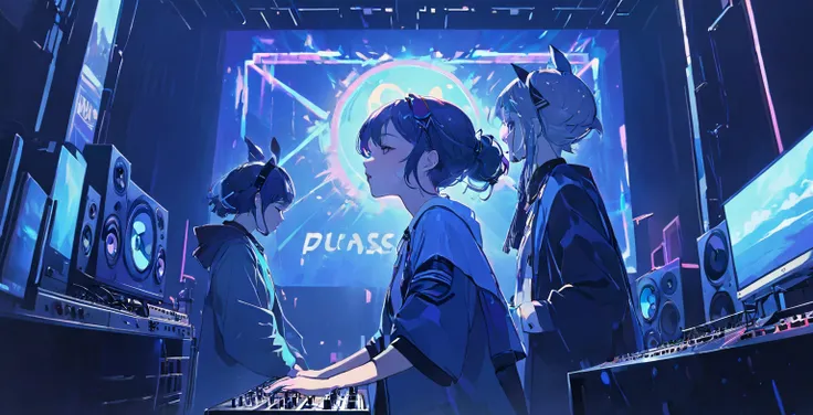 レコーディングスタジオでsound楽をミックスしている dj のアニメ風画像, praise hip hop, chill hop, quiet, praise girl, praise, quiet beauty, praise album art, s...