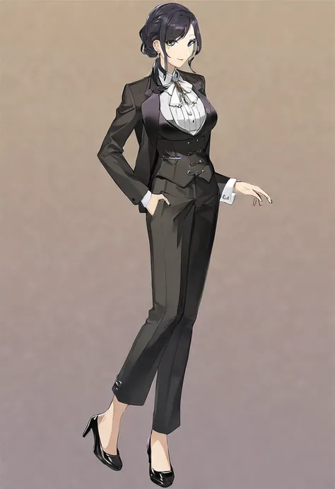 Anime girl wearing tuxedo full body