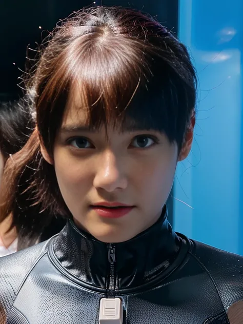 Close-up Real - A live-action 3D character of Shinji Ikari wearing a plug suit, Attractive face, Cool expressions of Neon Genesis Evangelion