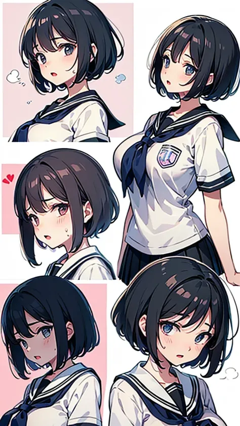 (intricate and super detailed anime style cute illustration),black hair,short hair,school blezer uniform,big breasts,
open mouth,sweat,Bursting youth,