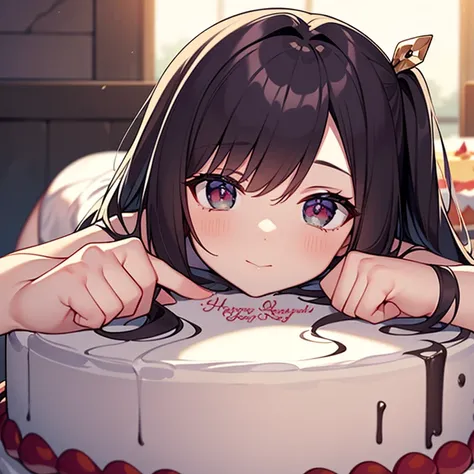 (Masterpiece, Best quality, high resolution),cake girl,faceshot, laying on the giant cake