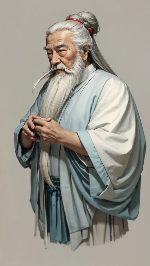 oriental、old man in plain white ancient chinese costume、ancient chinese hairstyle old man、highest quality、masterpiece、ultra-high...