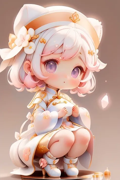 With a girl, Little、amber, , Medium Pastel White, Luxury Fabric, Dithering, Widespread,Viewer Lucky Pink,Ao dai dress、、There are no protrusions on the head、There are no protrusions on the head、hat,high quality、high resolution、Ultra delicate、Cute big eyes b...