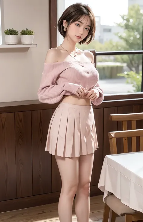  Highly detailed CG Unity 8k wallpaper, best quality, highly detailed, masterpiece, realistic, photo realistic, full body shot from a distance, highly detailed cute girl, 20 years old, (((doing a skirt lift by herself))), (lifting herself), small pink stri...