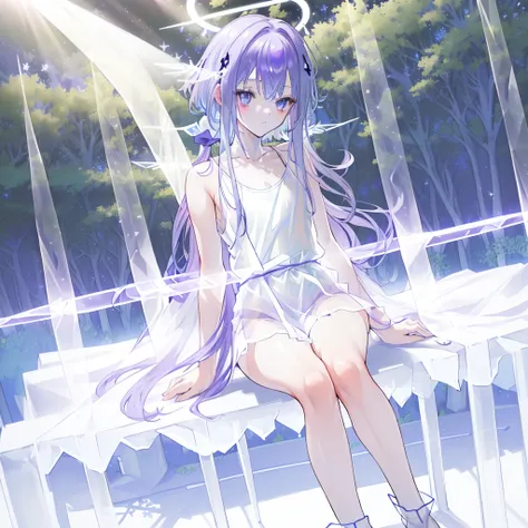 (((a medium view)) of an anime teen girl, (sitting down in a (forest), (((strong sunlight))), cinematic light, slim body, skin i...