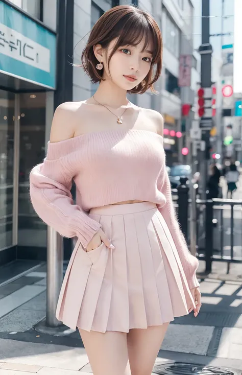 Very detailed CG Unity 8k 壁紙, Highest quality, Very detailed, masterpiece, Realistic, photo Realistic, Photograph the whole body from a distance、Very detailedかわいい女の子, 20-year-old, (((Do-it-yourself skirt lift))), (Lift it yourself), Small pink string panti...