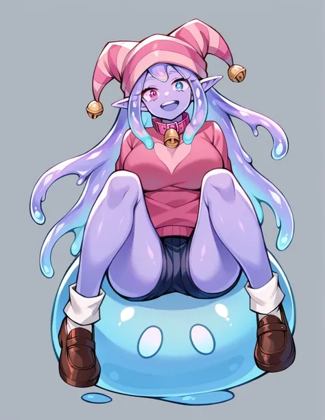 score_9, score_8_up, score_7_up, score_6_up, score_5_up, score_4_up, source_anime,1Girl, Opal is a slime girl, she has pointy elf ears, and short pink tentacle hair, she has pinkish purple skin covered in pink and blue slime, she has Heterochromia iridum, ...