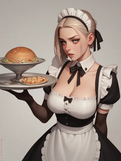 sexy anime style, exaggeratedly huge tits, Maid outfit 