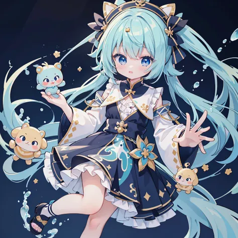 extremely detaild的 CG unified 8k wallpapers, very fine 8KCG wallpapers, hoang lap，Show on the ，Best quality at best ，ultra - detailed ，pretty  face  ，masterpiece、masterpiece、image quality、quality、drill twin tail hair、Light blue witch costume、Light blue fac...