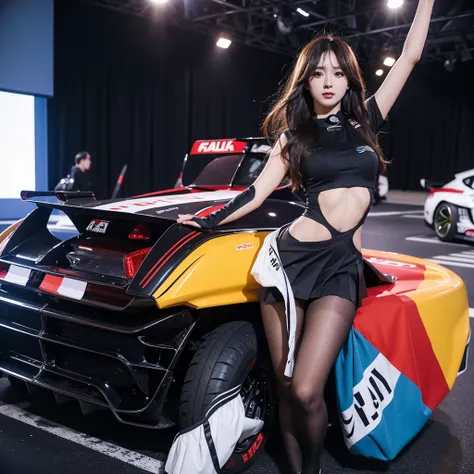 cool woman、colorful costumes、f1 driver cosplay、colorful costumes、clothing with company logo、grid girlsのカラフルで派手な衣装、grid girls、per...