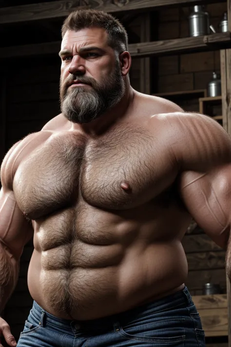 8KUHD HDR Very Extremely Realistic Very Detailed High Quality Create a professional studio-style Very Real photograph featuring a middle-aged daddy rugged muscle bears man , burly, very hairy, very beared big daddy muscle bear,  and very realistic detailed...