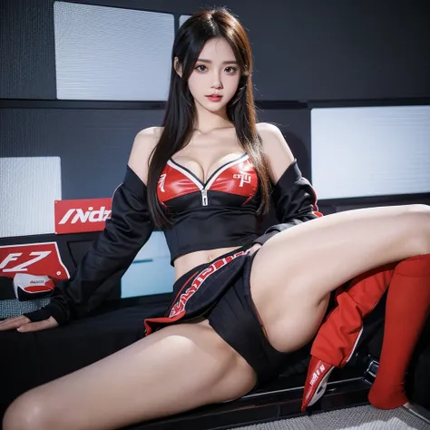 Super detailed photos、Detailed face、Lip gloss、Cool woman、Colorful costumes、F1 Driver Cosplay、Colorful costumes、Clothing with company logo、Grid Girlsのカラフルで派手な衣装、Grid Girls、Perfect Face、Paddock Girls、Harem、motor Show、tights、Bodycon Costumes、Grid Girls、Russia...