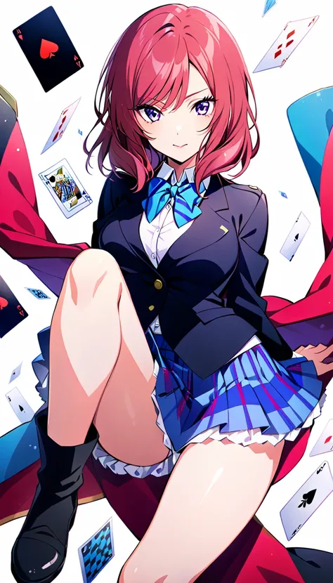 One girl, playing card depicting the whole body of Nishikino Maki, Otonokizaka, id_maki_nishikino, white background,